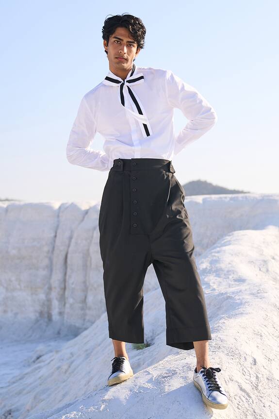 Dash and Dot Contrast Bow Tie Shirt
