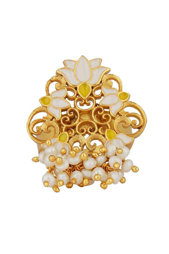 Zariin Enamelled Song of Water Lotus Motif Ring