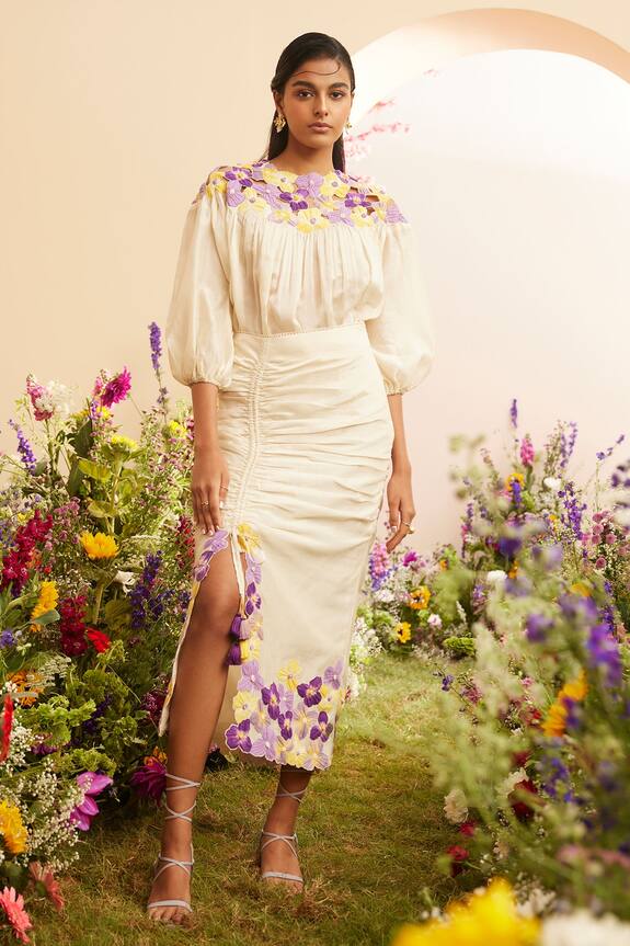 Chandrima Pansy Patch Work Skirt