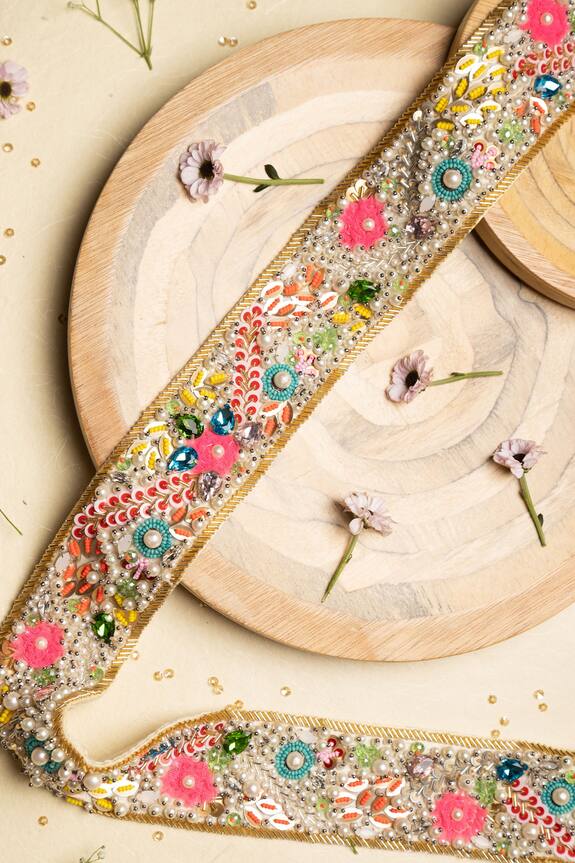 Ara Studio Raw Silk Floral Embroidered Belt