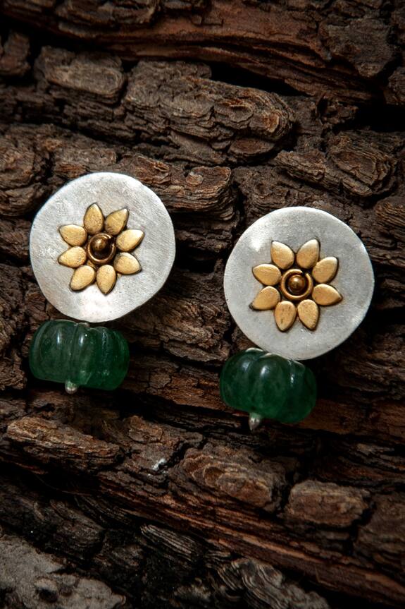 Neeta Boochra Melon Cut Onyx Drop Sunflower Earrings