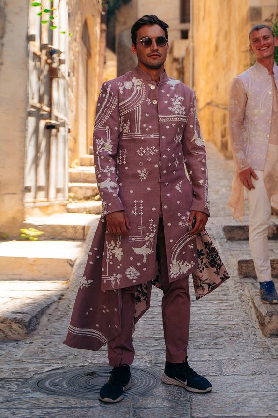 Sahil Kochhar Hrishan Flower Embroidered Sherwani & Trouser Set