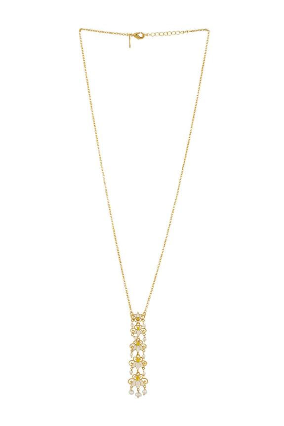 Zariin Enamel Lotus Garden Motif Pendant Necklace