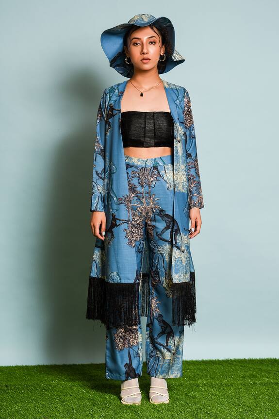 The Dramebaaz Co Mandril Print Tasselled Jacket With Pant