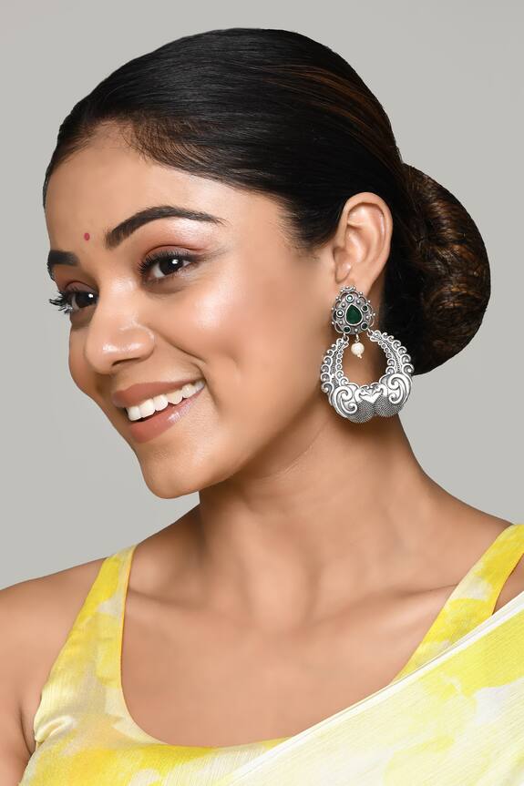 Nazaakat by Samara Singh Peacock Carved & Embellished Chandbalis