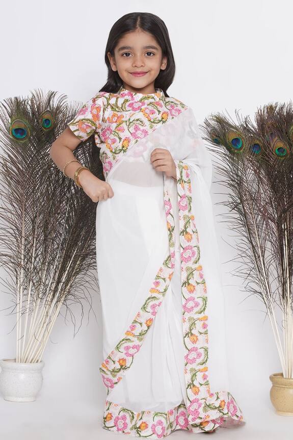 Little Bansi Floral Pre-Draped Saree With Blouse