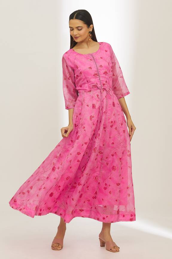 Adara Khan Chanderi Floret Print Dress