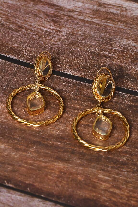 Nepra by Neha Goel Polki Studded Twist Detail Dangler Earrings