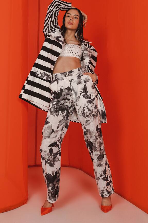 July Issue Lou Stripe Pattern Jacket & Floral Print Pant Set