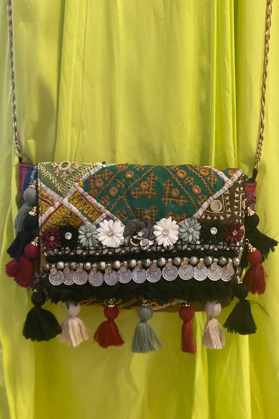 Bhavna Kumar Cotton Flower Embellished Boho Sling Bag
