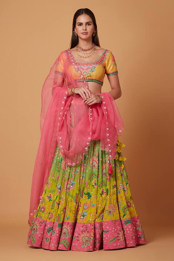 Siddhartha Bansal Ombre Effect Sequin Floweret Embroidered Lehenga Set