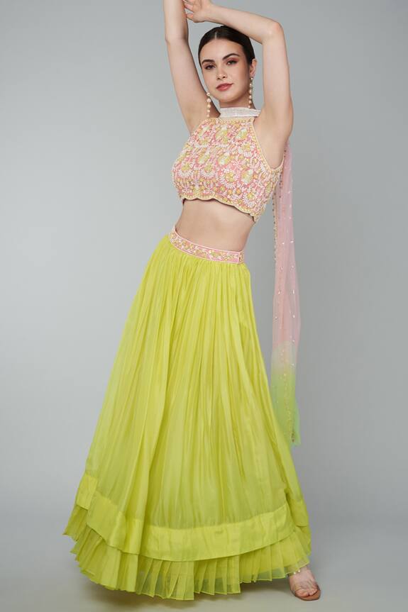 Keith Gomes Sequin Embellished Crop Top Skirt Set