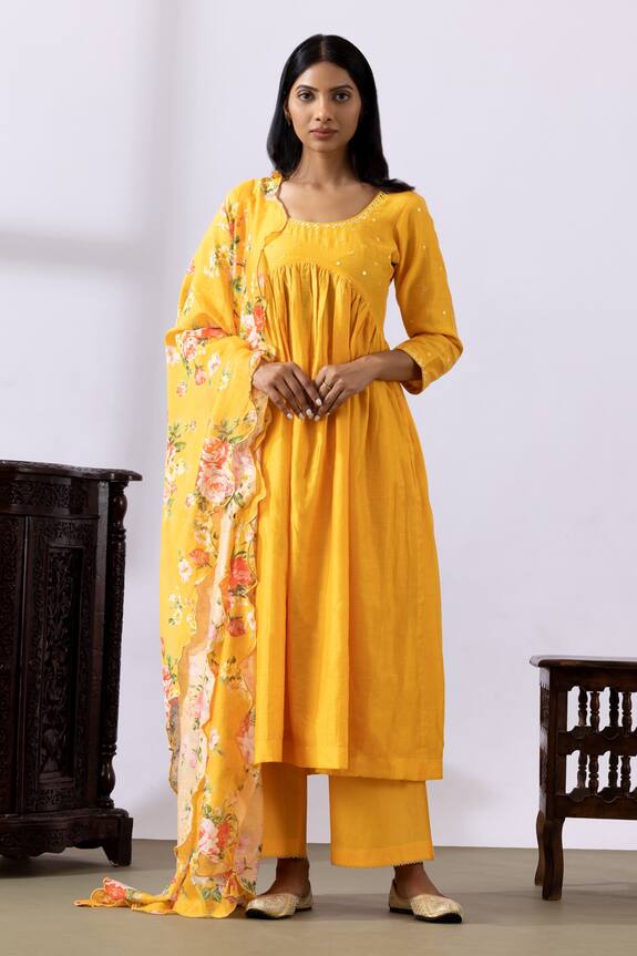 Abbaran Embroidered Gathered Anarkali Palazzo Set