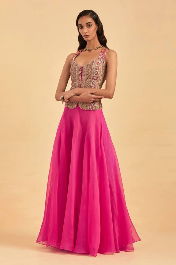 AUM by Asit and Ashima Silk Embroidered Corset With Skirt