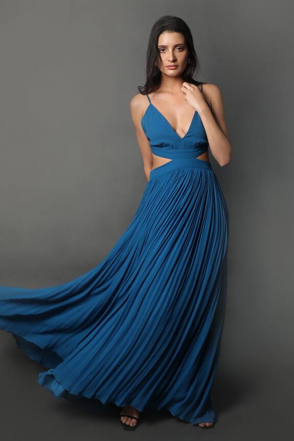 Swatee Singh Strappy Sleeve Pleated Gown