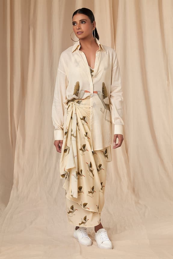 Masaba Finch Print Draped Skirt