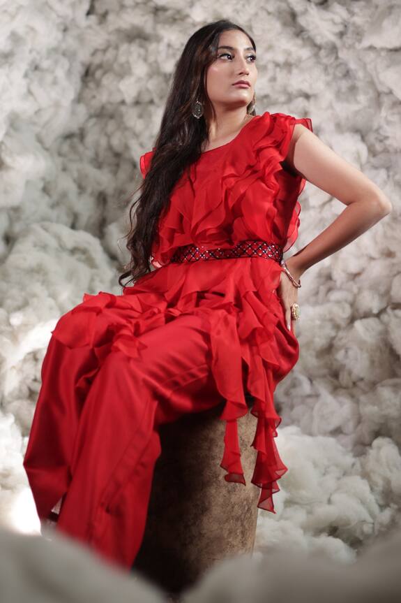 Negra Elegante Ruffle Top & Pant Set