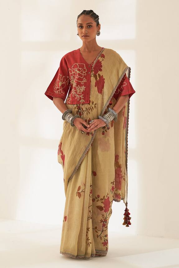 Kasturi Kundal Parag Pure Linen Handloom Saree With Unstitched Blouse