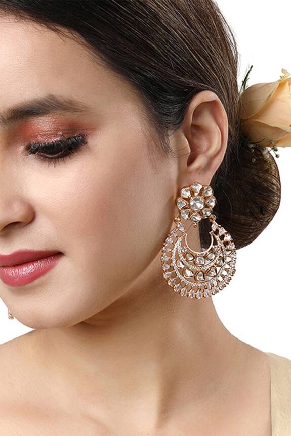 Hrisha Jewels Kundan Polki Embellished Chandbalis