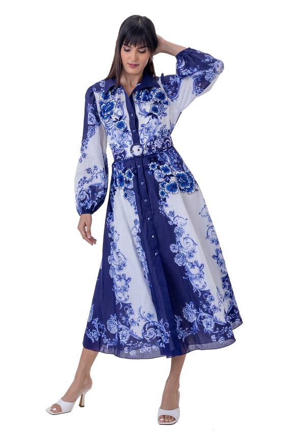 Gaya Melody Linen Baroque Print Dress
