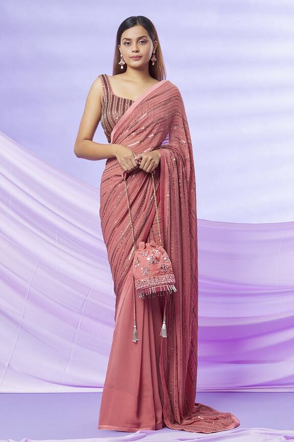 Yoshita Couture Laila Linear Embroidered Saree With Blouse