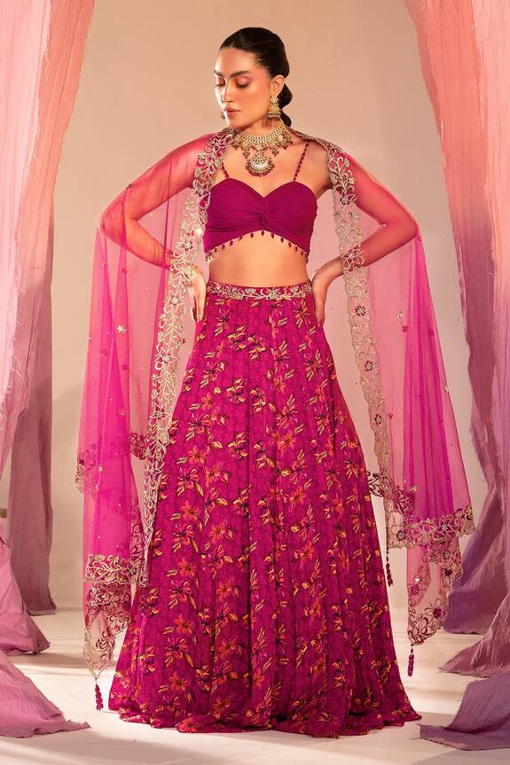 Silky Bindra Hibiscus Floral Print Lehenga Set
