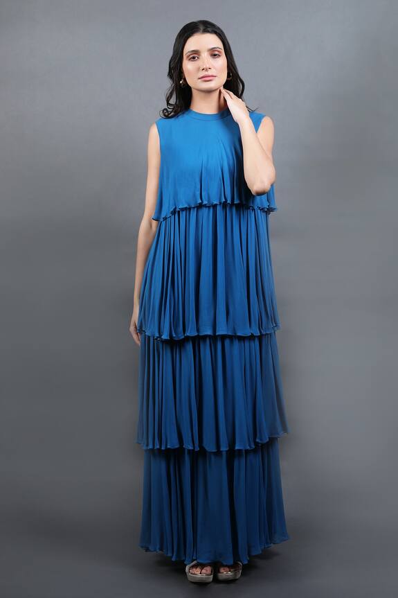 Swatee Singh Pleated & Tiered Maxi Dress