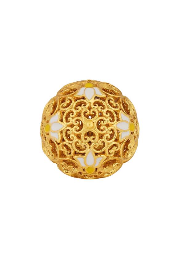Zariin Enamelled Lotus Globe Cutwork Ring
