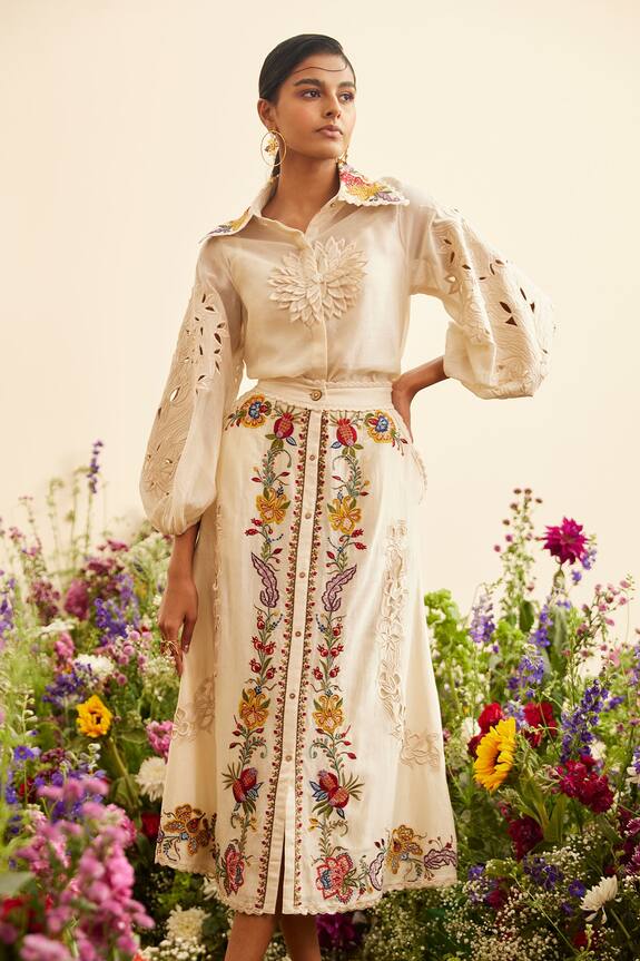 Chandrima Flower Vine Embroidered Skirt