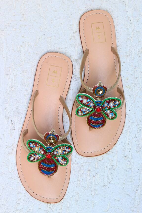 Sandalwali Queen Bee & Pearl Embroidered Sandals
