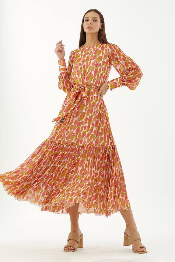 KoAi Abstract Pattern Tiered Dress