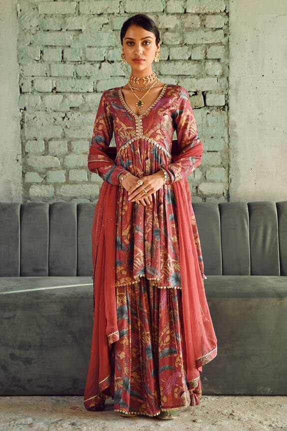 KARAJ JAIPUR Botanical Print Flared Sharara Set