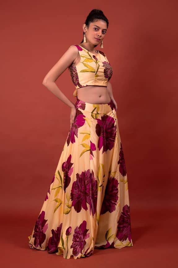 Rimi Nayak Chrysanthemum Flower Print Lehenga Skirt
