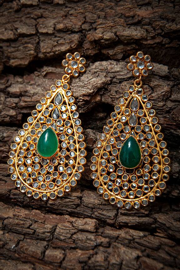 Neeta Boochra Crystal Embellished Cutwork Earrings