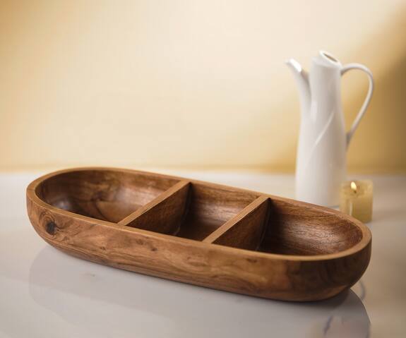 S.G. Home Mango Wood 3 Section Bowl 
