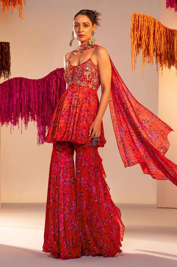 Silky Bindra Floral Bloom Print Tunic & Gharara Set