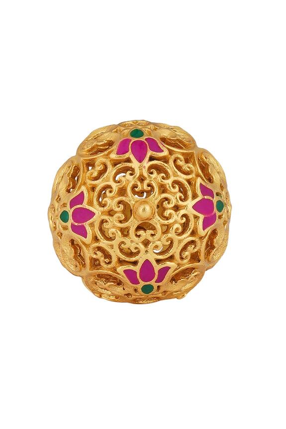 Zariin Enamelled Lotus Globe Ring