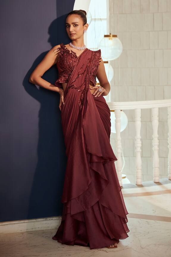 Adaara Couture Hand Embroidered Pre-Draped Saree With Blouse