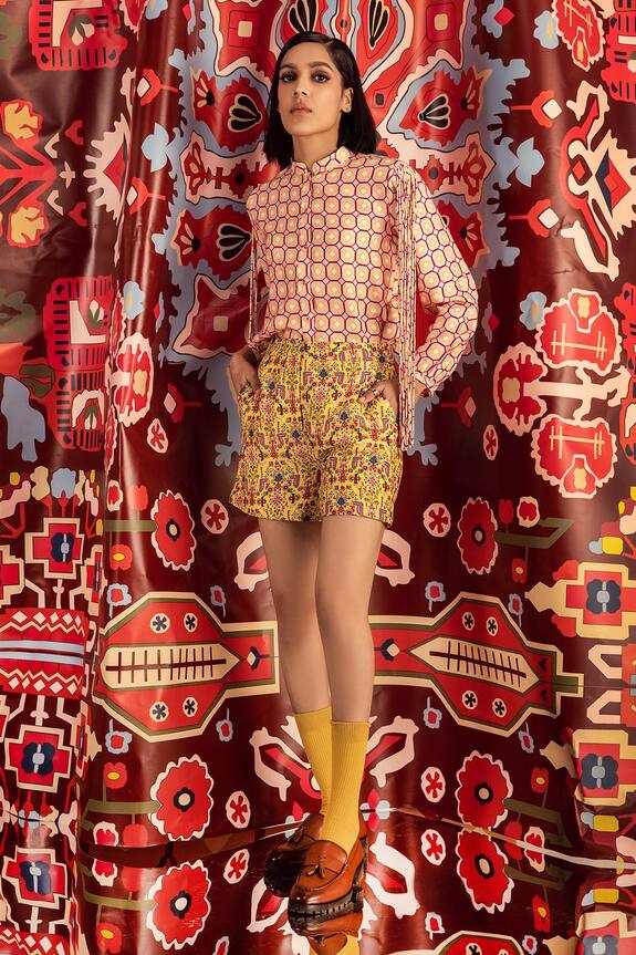 Betrue Geometric Pattern Fringed Shirt