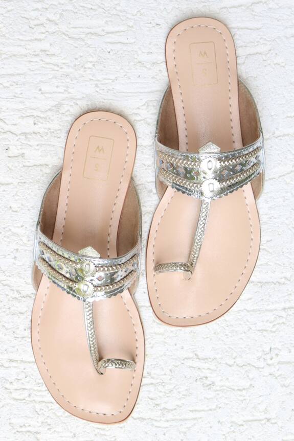 Sandalwali Lexie Braided Metallic Kolhapuri Sandals