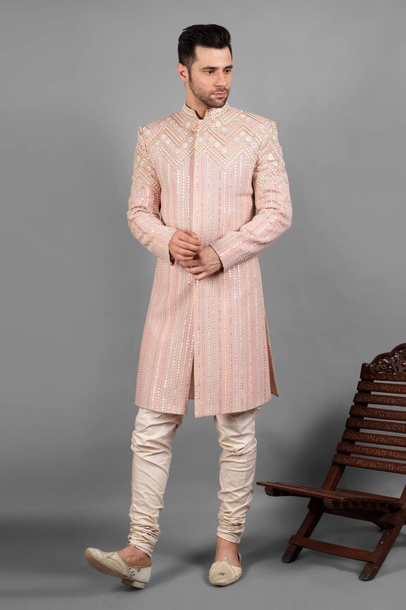 Soniya G Stripe Embroidered Sherwani Set