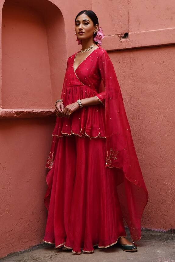 Deepthee Chanderi Embroidered Peplum Angrakha Set