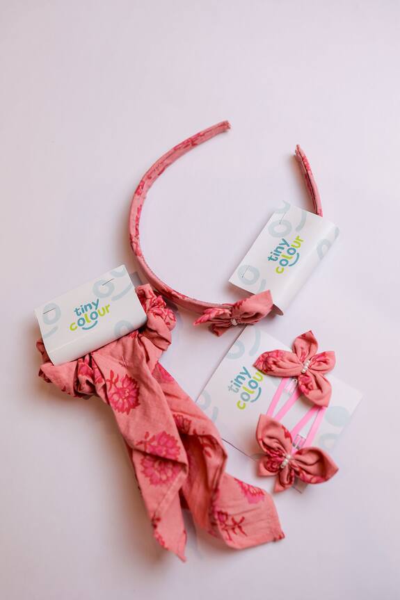 Tiny Colour Clothing Pretty Rose Printed Hair Band Hairclip & Scrunchie Set