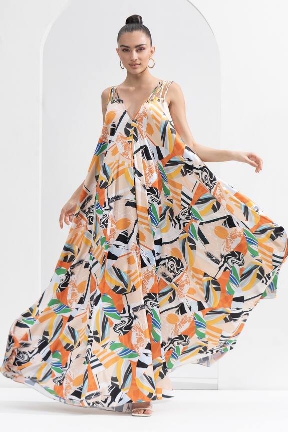 Mandira Wirk Abstract Print Strappy Dress