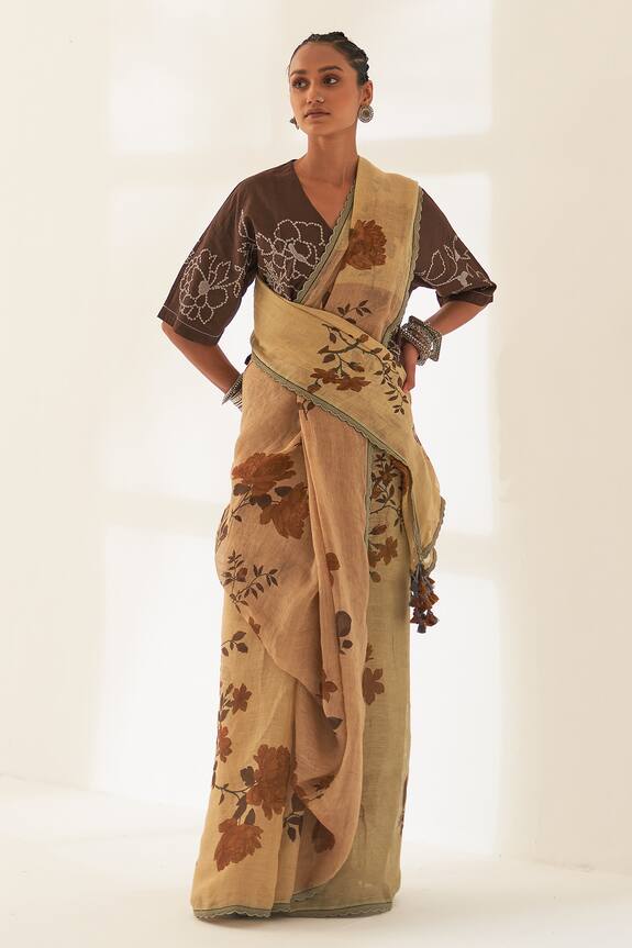 Kasturi Kundal Chhanv Pure Linen Handloom Saree With Unstitched Blouse