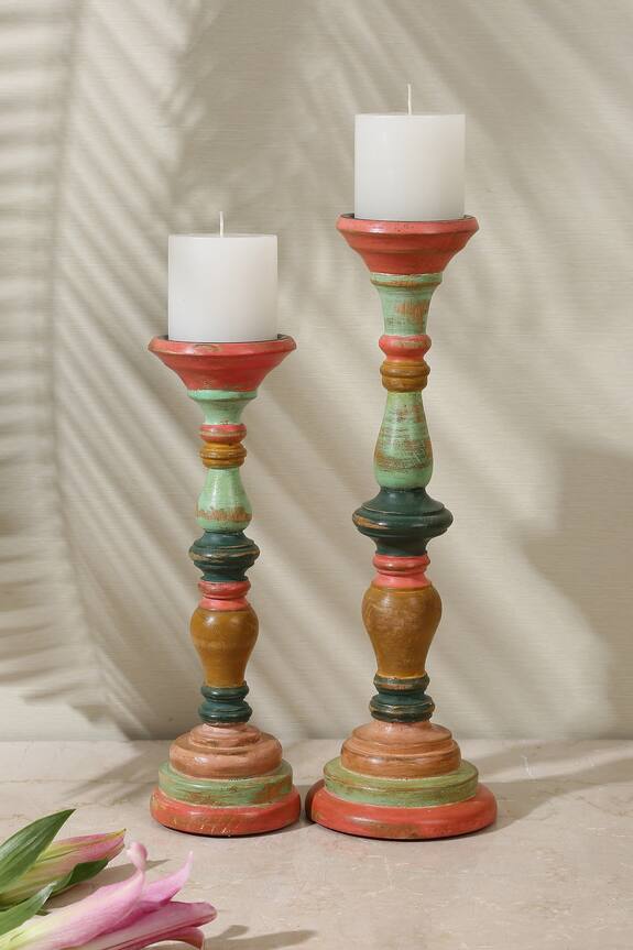 Amoli Concepts  Hand Crafted Wooden Candle Holder - Set of 2