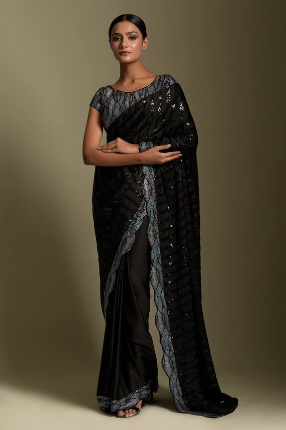 Two Sisters By Gyans Striped Sequin Work Saree With Blouse