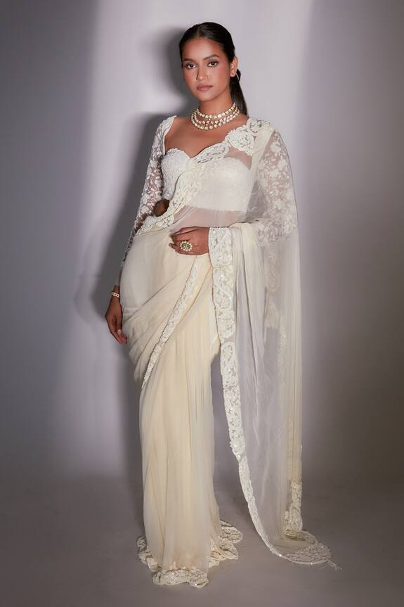 Premya By Manishii Saree With Floral Embroidered Blouse