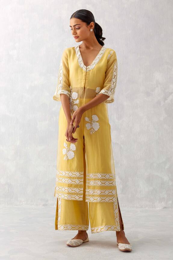 Devnaagri Embroidered Slit Kurta & Palazzo Set