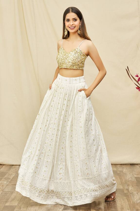 Khwaab by Sanjana Lakhani Floral Embroidered Pleated Skirt